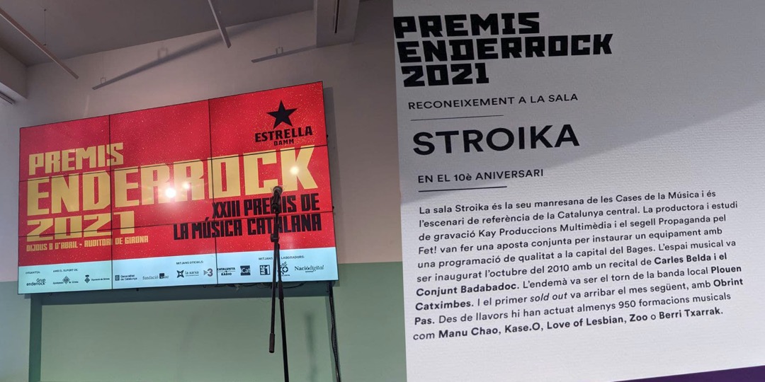 La Sala Stroika rep el Premi Enderrock al reconeixement a la indústria pels seus 10 anys de treball